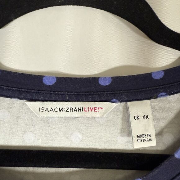 Isaac Mizrahi Live Shirt Women's 4X Blue Polka Dot Short Sleeve Stretchy - Picture 4 of 9